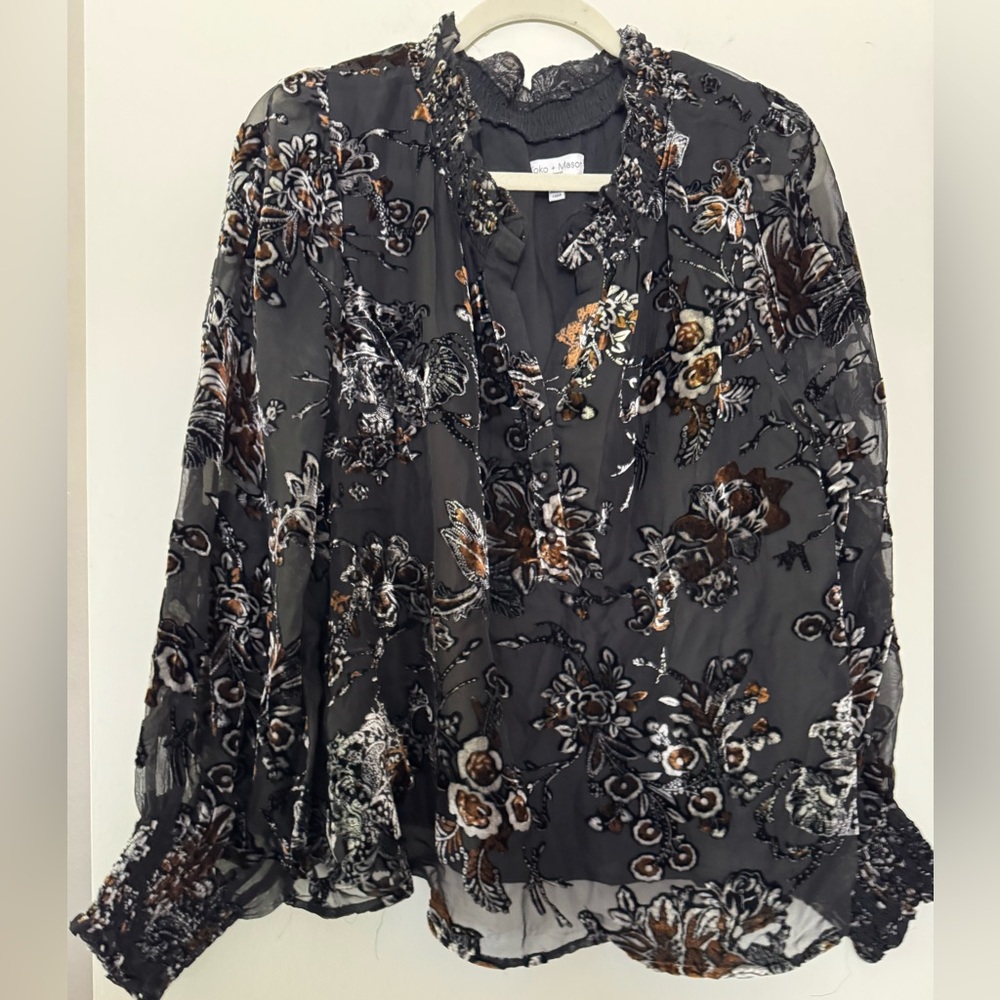 Koko + Mason Elegant Floral Velvet Top
